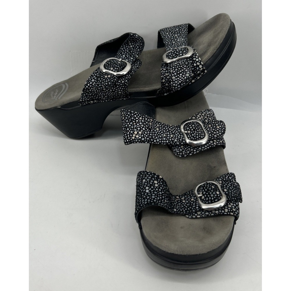 Dansko Sophie Slip‎ On Sandals Black Metallic And Silver Women's Size 40 US 10